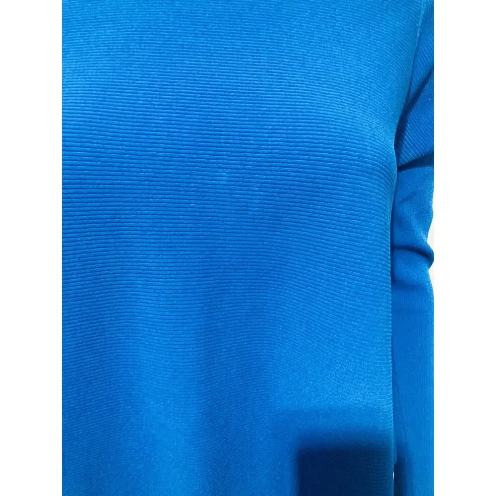 DEREK LAM Royal Blue Knit Ribbed Asymmetrical Long Sleeve Sweater Top Size M - Picture 3 of 3